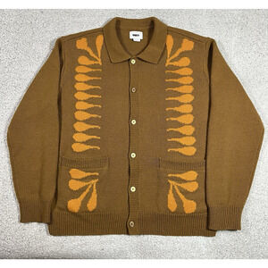 Obey Sweater Mens M Brown Wool Button Cardigan Long Sleeve Shepard Fairey